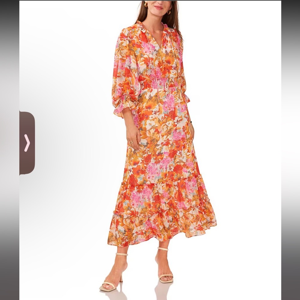 Vince Camuto Watercolor Floral Print Chiffon Maxi Dress